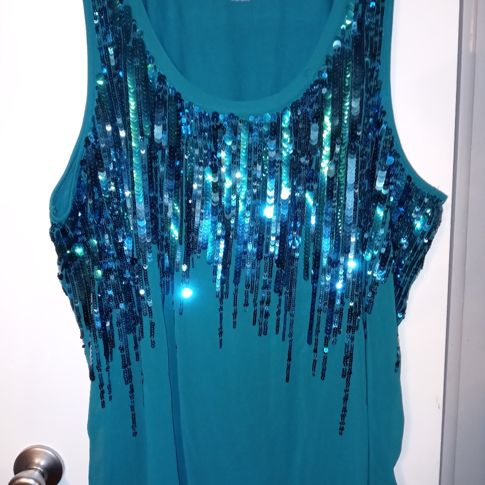 Lane Bryant teal tank with sequins